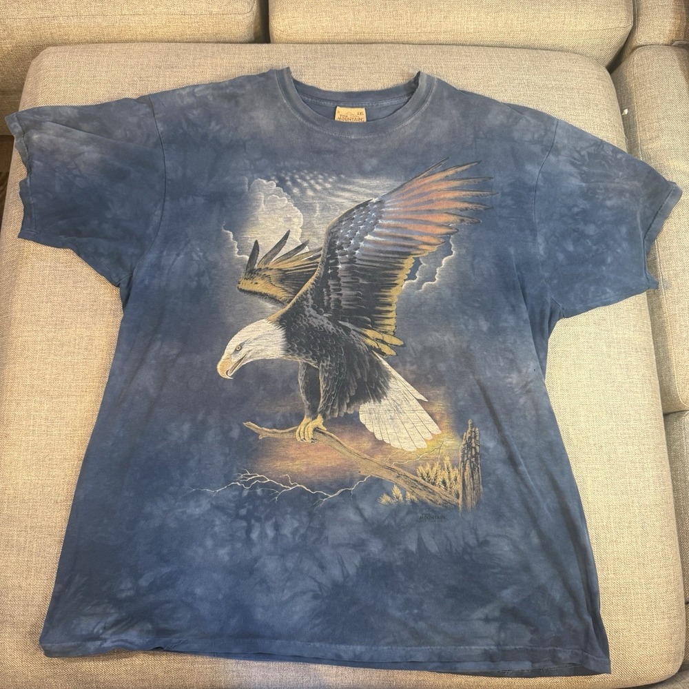 The Mountain Eagle USA T Shirt XXL Blue Tie Dye Distressed Graphic Tee
